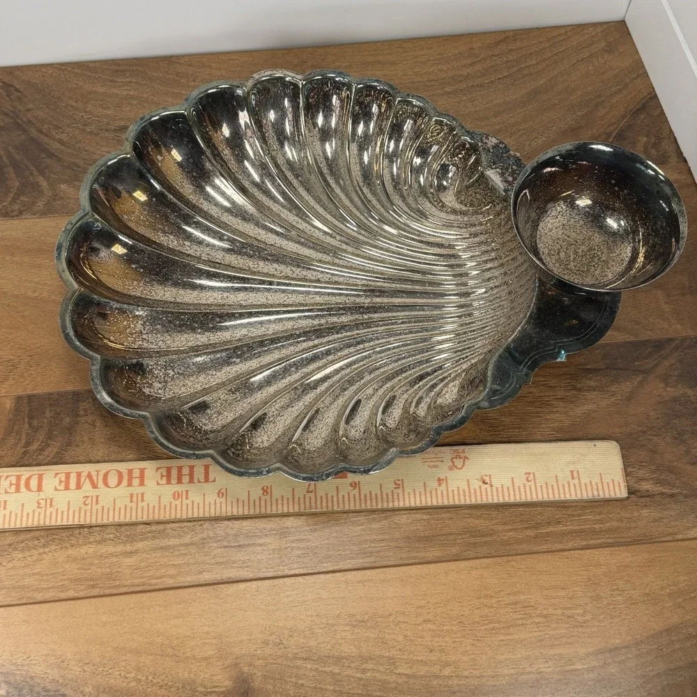 Wm Rogers & Sons Silver Plate 89574 Chip Dip Scallop Shell Bowl Sauce Cup VTG